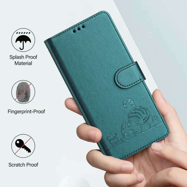 For iPhone 15 Pro Cat Rat Embossed Pattern RFID Leather Phone Case with Lanyard