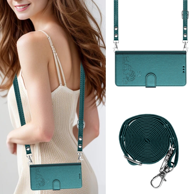 For iPhone 15 Pro Cat Rat Embossed Pattern RFID Leather Phone Case with Lanyard