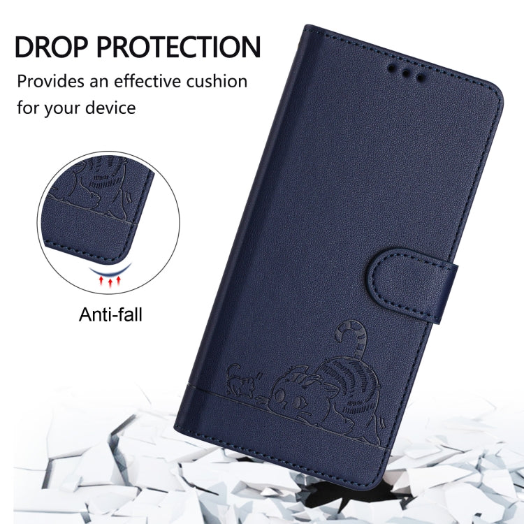 For iPhone 15 Pro Cat Rat Embossed Pattern RFID Leather Phone Case with Lanyard