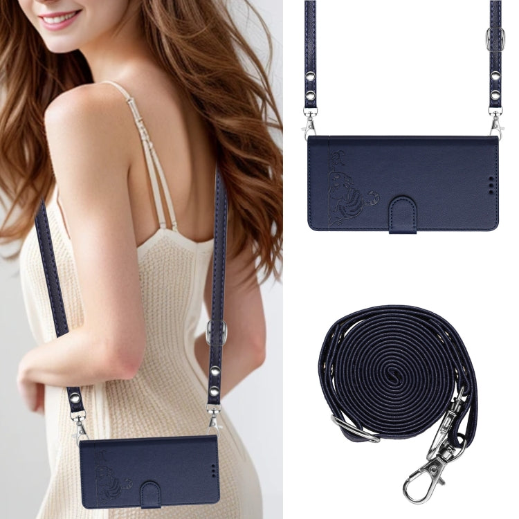 For iPhone 15 Pro Cat Rat Embossed Pattern RFID Leather Phone Case with Lanyard