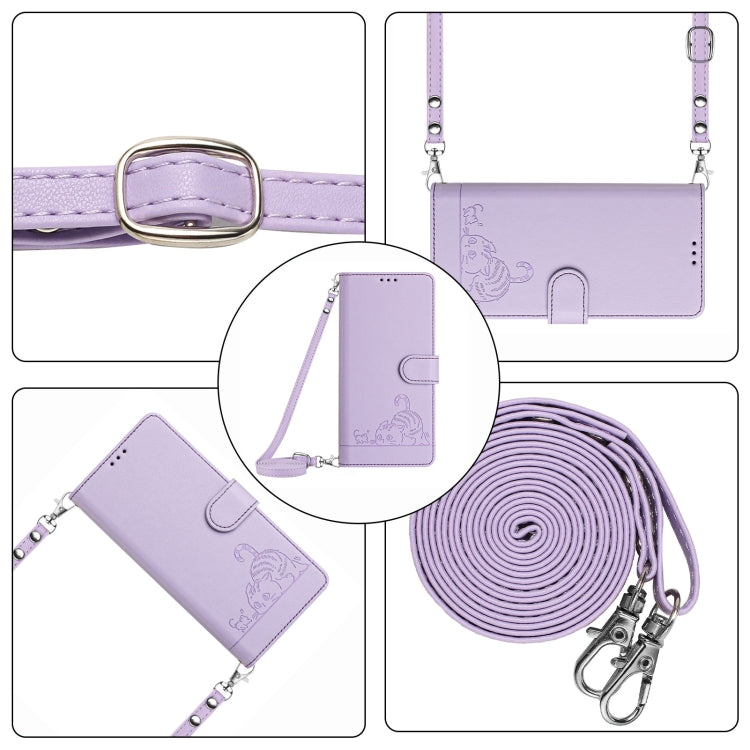 For iPhone 15 Pro Cat Rat Embossed Pattern RFID Leather Phone Case with Lanyard