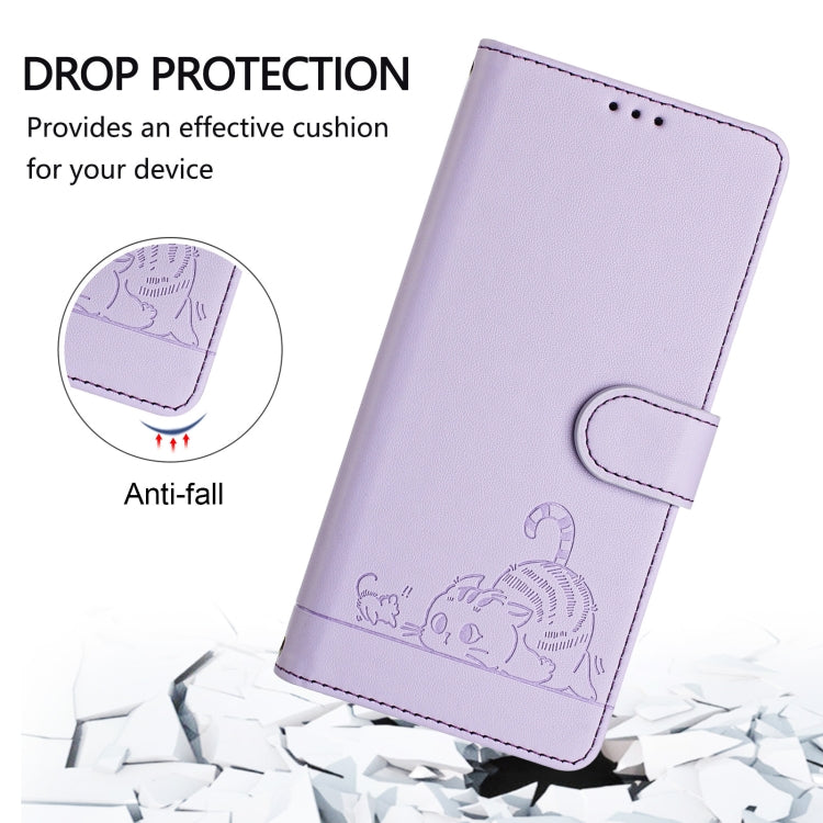 For iPhone 15 Pro Cat Rat Embossed Pattern RFID Leather Phone Case with Lanyard