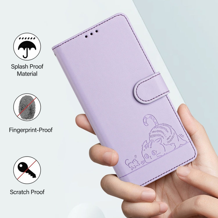 For iPhone 15 Pro Cat Rat Embossed Pattern RFID Leather Phone Case with Lanyard
