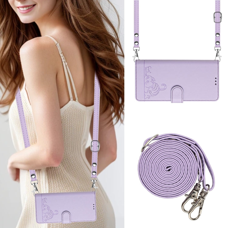 For iPhone 15 Pro Cat Rat Embossed Pattern RFID Leather Phone Case with Lanyard