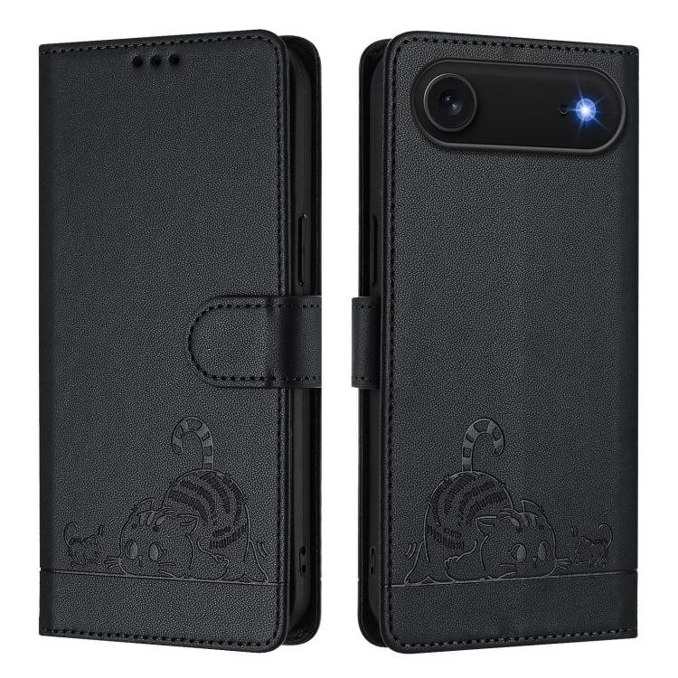 For iPhone Air Cat Rat Embossed Pattern RFID Leather Phone Case with Lanyard