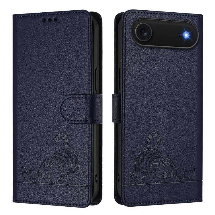 For iPhone Air Cat Rat Embossed Pattern RFID Leather Phone Case with Lanyard