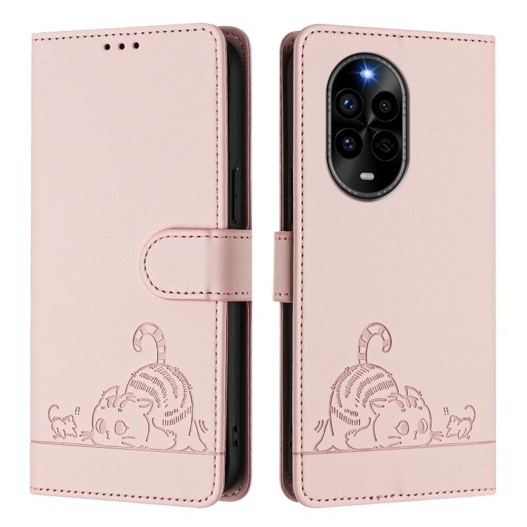 For Huawei nova 13 Pro 5G Cat Rat Embossed Pattern RFID Leather Phone Case with Lanyard