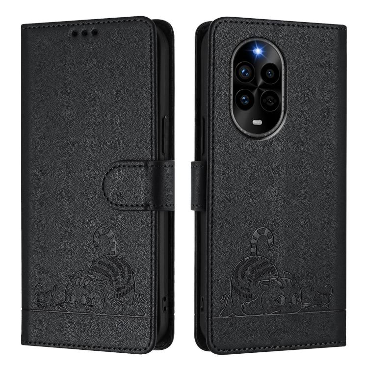 For Huawei nova 13 Pro 5G Cat Rat Embossed Pattern RFID Leather Phone Case with Lanyard