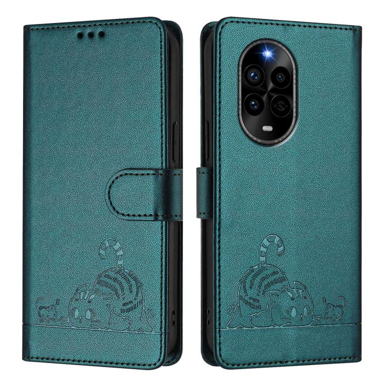 For Huawei nova 13 Pro 5G Cat Rat Embossed Pattern RFID Leather Phone Case with Lanyard