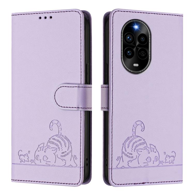 For Huawei nova 13 Pro 5G Cat Rat Embossed Pattern RFID Leather Phone Case with Lanyard