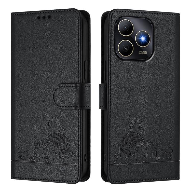 For Huawei Enjoy 80s 4G Cat Rat Embossed Pattern RFID Leather Phone Case with Lanyard