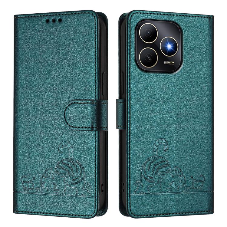 For Huawei Enjoy 80s 4G Cat Rat Embossed Pattern RFID Leather Phone Case with Lanyard