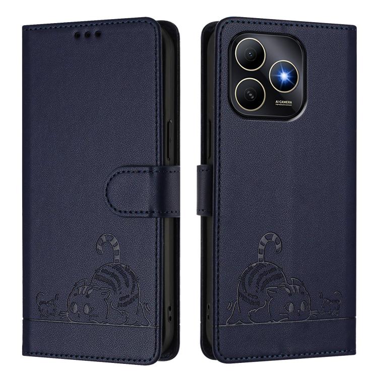 For Huawei Enjoy 80s 4G Cat Rat Embossed Pattern RFID Leather Phone Case with Lanyard