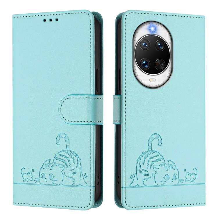 For Huawei nova 14 Ultra 5G Cat Rat Embossed Pattern RFID Leather Phone Case with Lanyard