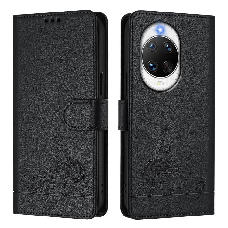 For Huawei nova 14 Ultra 5G Cat Rat Embossed Pattern RFID Leather Phone Case with Lanyard