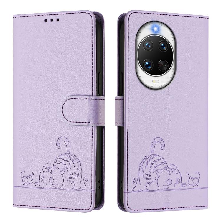 For Huawei nova 14 Ultra 5G Cat Rat Embossed Pattern RFID Leather Phone Case with Lanyard