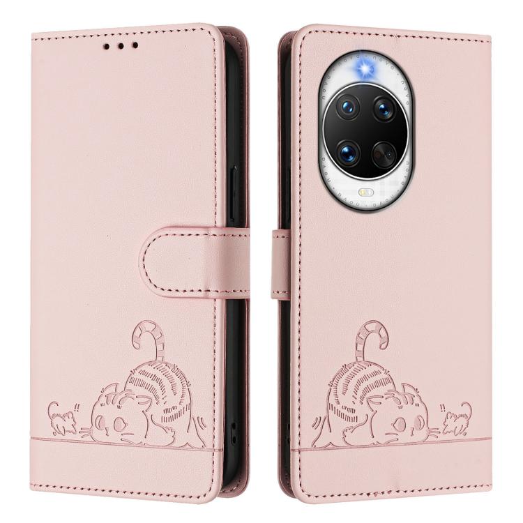 For Huawei nova 14 Pro 5G Cat Rat Embossed Pattern RFID Leather Phone Case with Lanyard