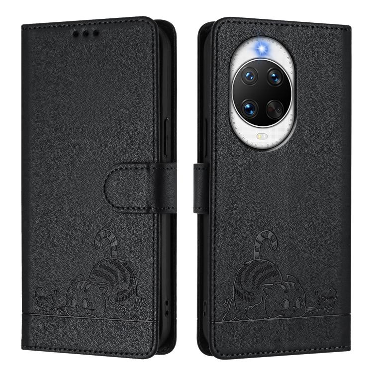 For Huawei nova 14 Pro 5G Cat Rat Embossed Pattern RFID Leather Phone Case with Lanyard