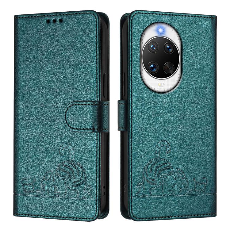 For Huawei nova 14 Pro 5G Cat Rat Embossed Pattern RFID Leather Phone Case with Lanyard