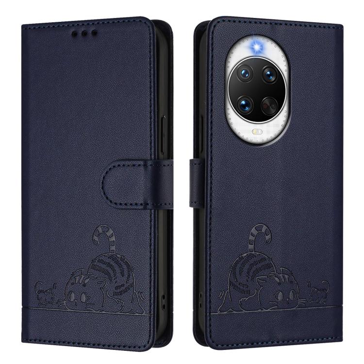 For Huawei nova 14 Pro 5G Cat Rat Embossed Pattern RFID Leather Phone Case with Lanyard