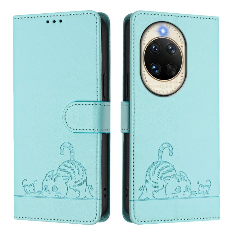 For Huawei nova 14 5G Cat Rat Embossed Pattern RFID Leather Phone Case with Lanyard