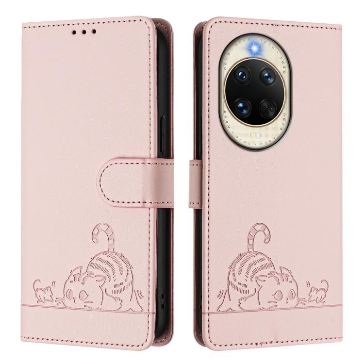 For Huawei nova 14 5G Cat Rat Embossed Pattern RFID Leather Phone Case with Lanyard