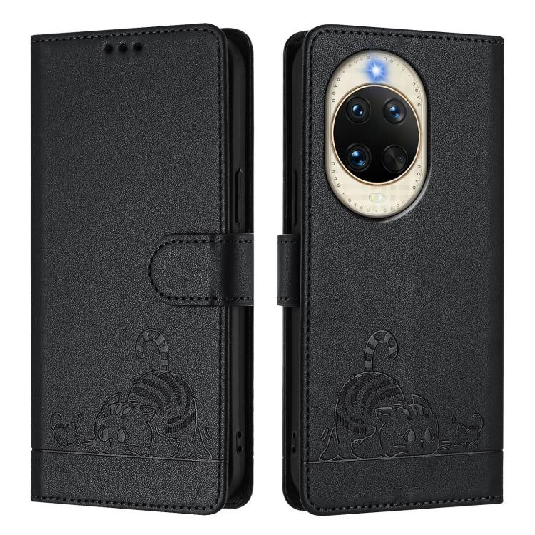 For Huawei nova 14 5G Cat Rat Embossed Pattern RFID Leather Phone Case with Lanyard