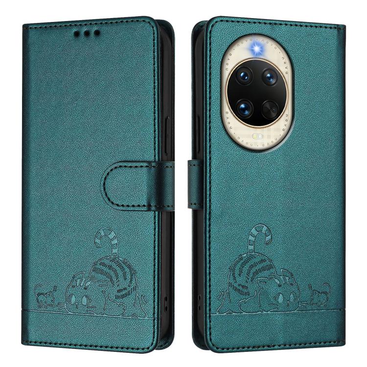 For Huawei nova 14 5G Cat Rat Embossed Pattern RFID Leather Phone Case with Lanyard