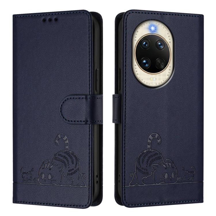 For Huawei nova 14 5G Cat Rat Embossed Pattern RFID Leather Phone Case with Lanyard