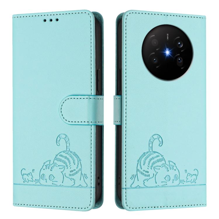 For Huawei Mate 70 Air 5G Cat Rat Embossed Pattern RFID Leather Phone Case with Lanyard
