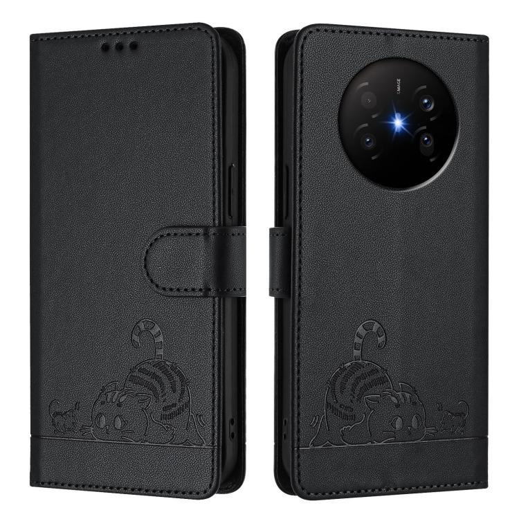 For Huawei Mate 70 Air 5G Cat Rat Embossed Pattern RFID Leather Phone Case with Lanyard