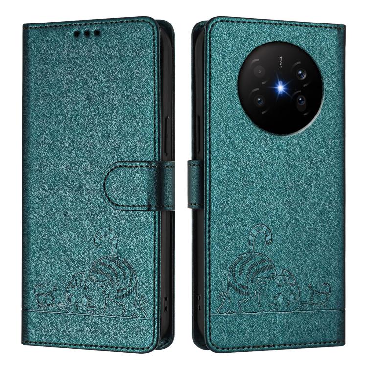 For Huawei Mate 70 Air 5G Cat Rat Embossed Pattern RFID Leather Phone Case with Lanyard