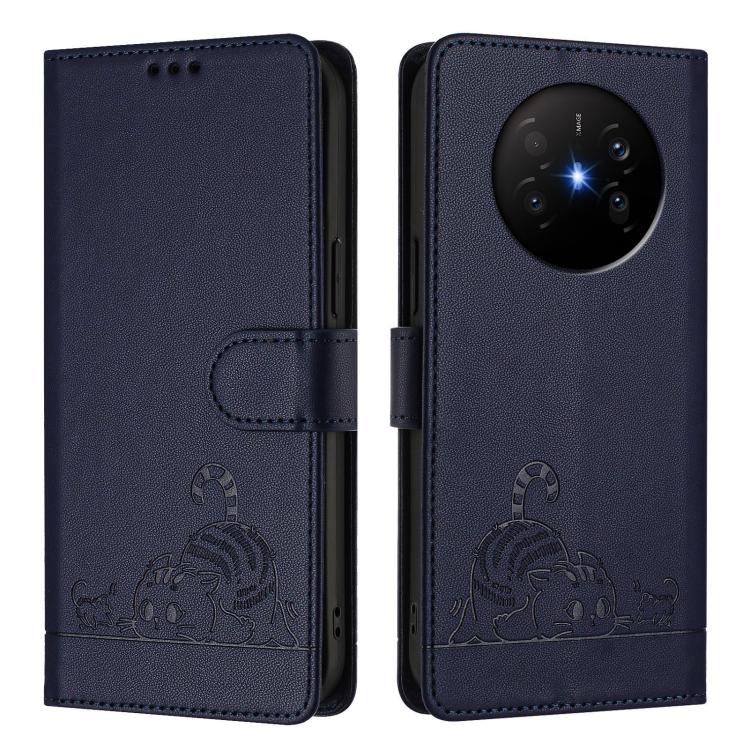 For Huawei Mate 70 Air 5G Cat Rat Embossed Pattern RFID Leather Phone Case with Lanyard