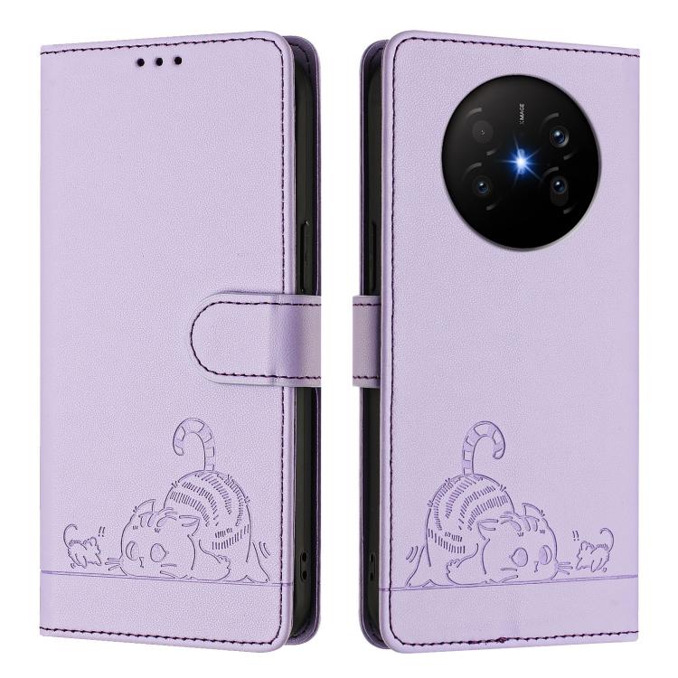 For Huawei Mate 70 Air 5G Cat Rat Embossed Pattern RFID Leather Phone Case with Lanyard