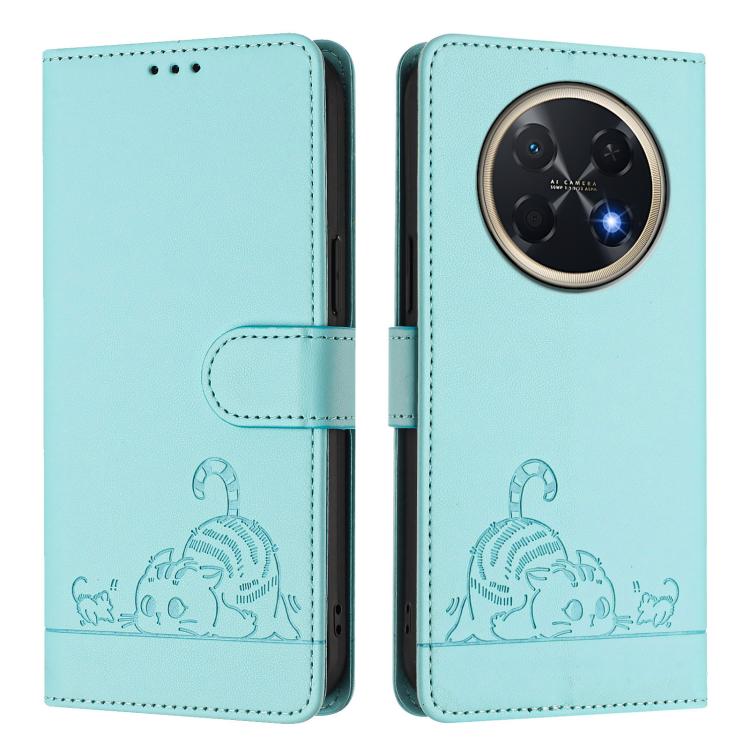 For Huawei Pura 90 Pro Max 5G Cat Rat Embossed Pattern RFID Leather Phone Case with Lanyard