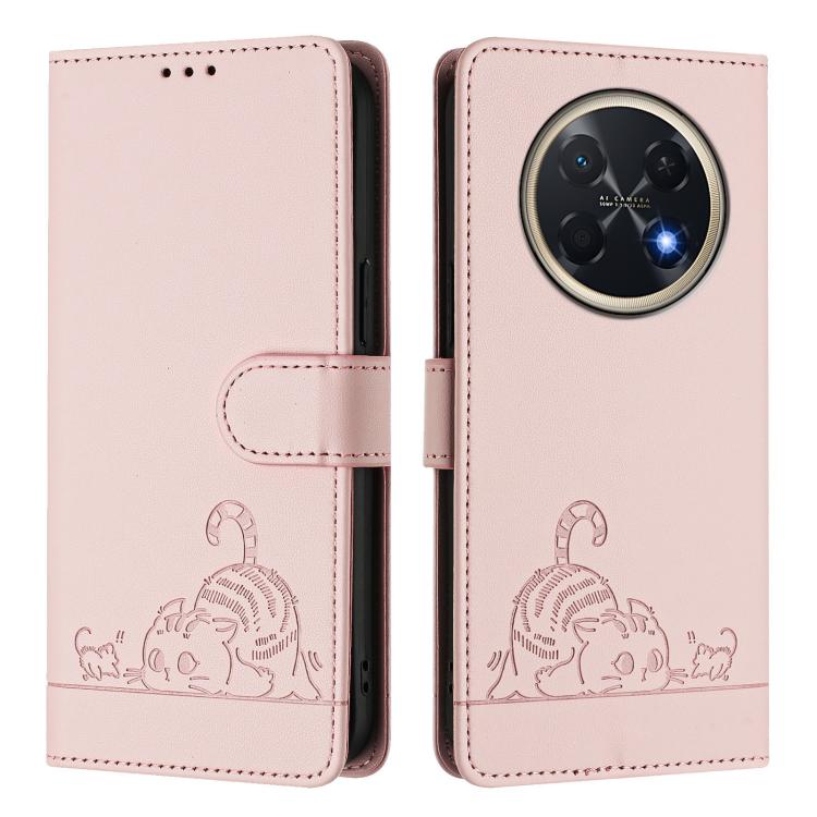 For Huawei Pura 90 Pro Max 5G Cat Rat Embossed Pattern RFID Leather Phone Case with Lanyard