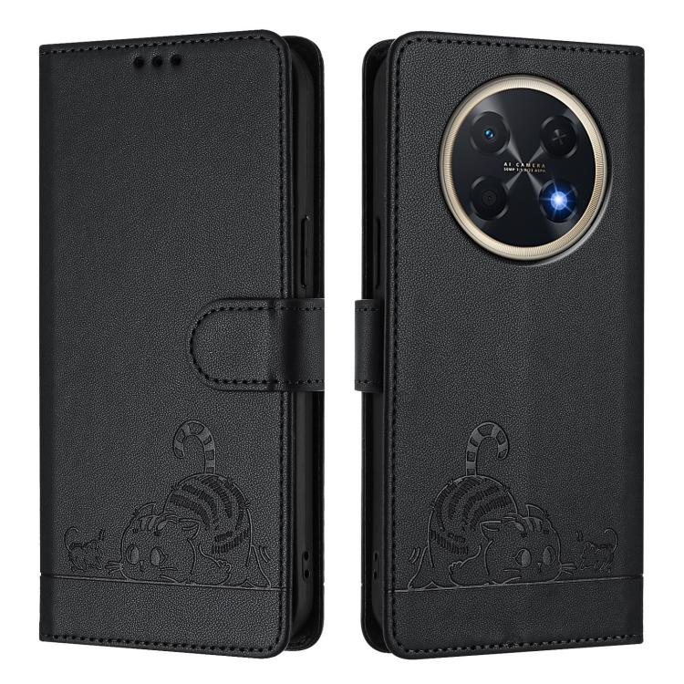 For Huawei Pura 90 Pro Max 5G Cat Rat Embossed Pattern RFID Leather Phone Case with Lanyard