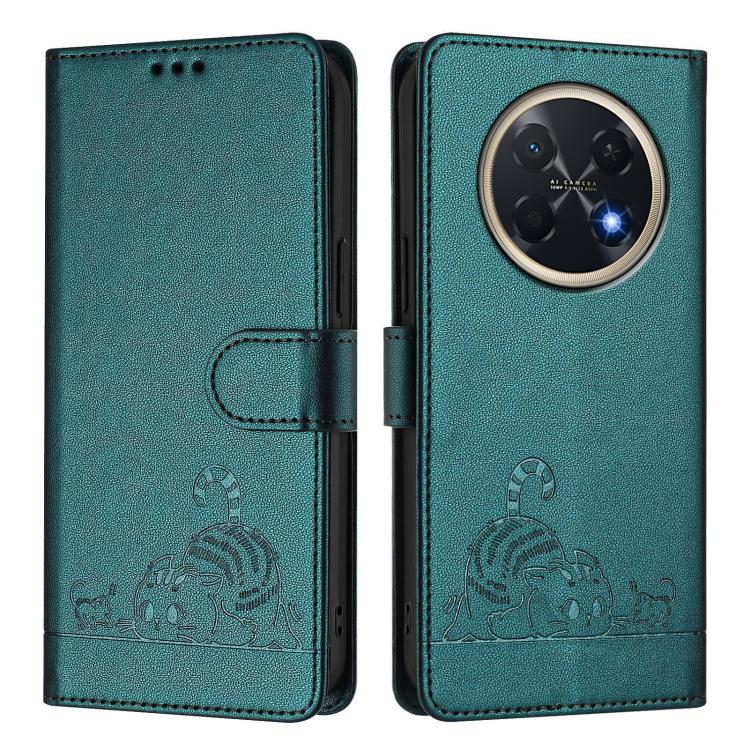 For Huawei Pura 90 Pro Max 5G Cat Rat Embossed Pattern RFID Leather Phone Case with Lanyard