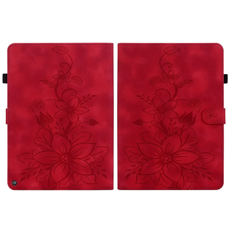 For Amazon Fire HD10 / HD10 Plus 2021 Lily Embossed Leather Smart Tablet Case