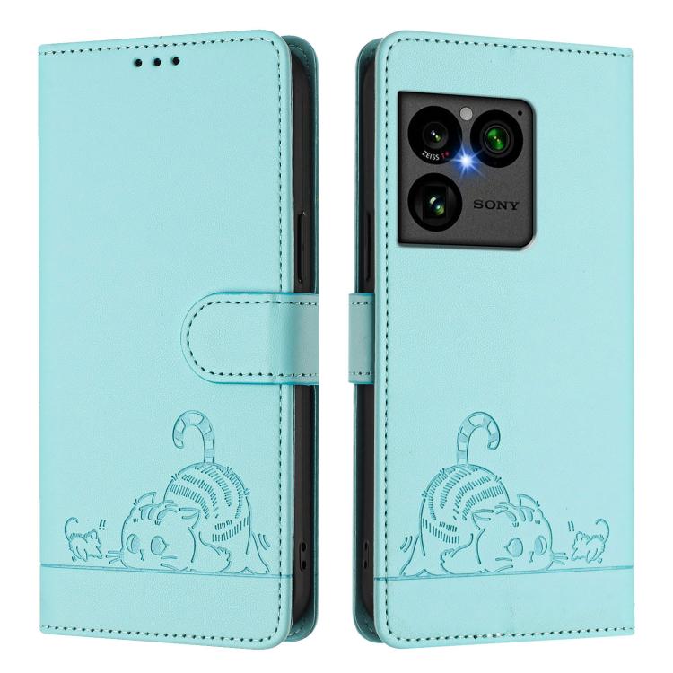 For Sony Xperia 1 VIII Cat Rat Embossed Pattern RFID Leather Phone Case with Lanyard