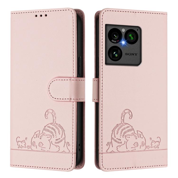 For Sony Xperia 1 VIII Cat Rat Embossed Pattern RFID Leather Phone Case with Lanyard