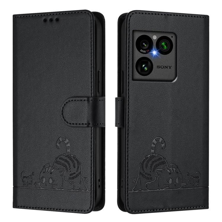 For Sony Xperia 1 VIII Cat Rat Embossed Pattern RFID Leather Phone Case with Lanyard