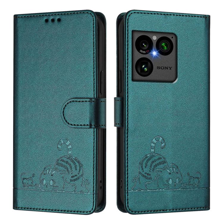 For Sony Xperia 1 VIII Cat Rat Embossed Pattern RFID Leather Phone Case with Lanyard