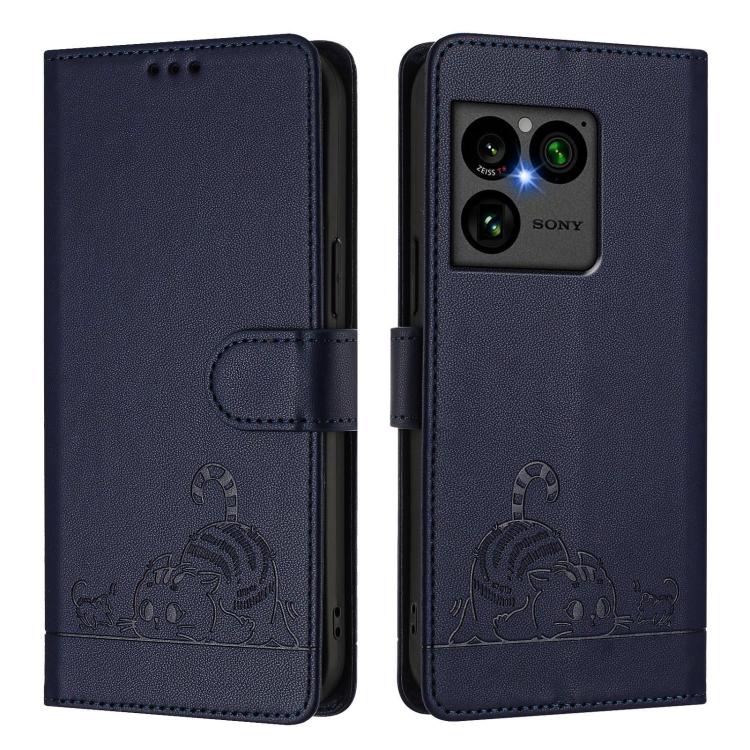 For Sony Xperia 1 VIII Cat Rat Embossed Pattern RFID Leather Phone Case with Lanyard
