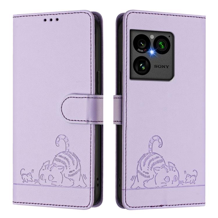 For Sony Xperia 1 VIII Cat Rat Embossed Pattern RFID Leather Phone Case with Lanyard
