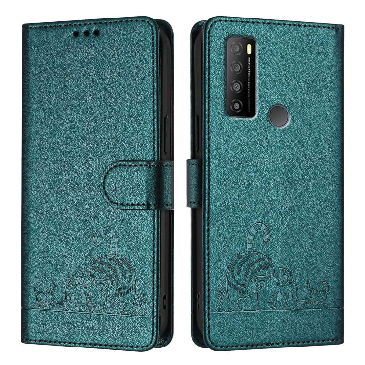 For TCL 30 XL T701DL Cat Rat Embossed Pattern RFID Leather Phone Case with Lanyard