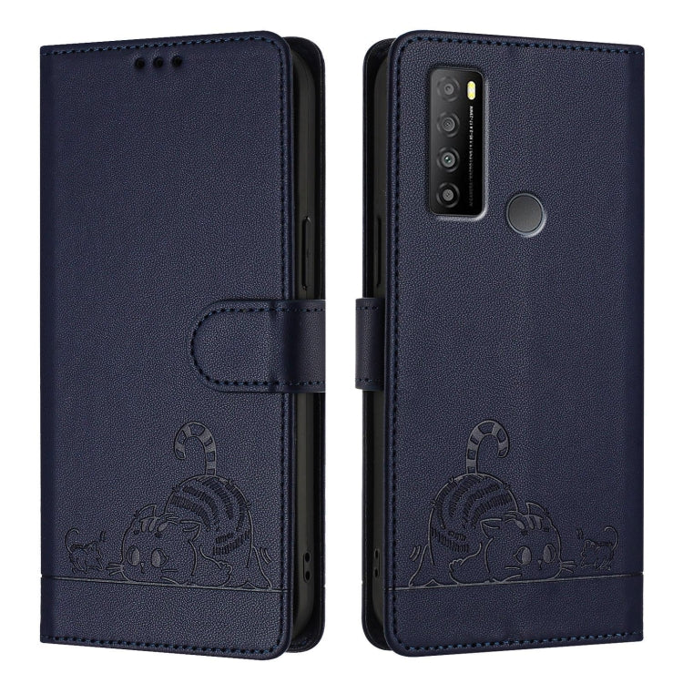 For TCL 30 XL T701DL Cat Rat Embossed Pattern RFID Leather Phone Case with Lanyard