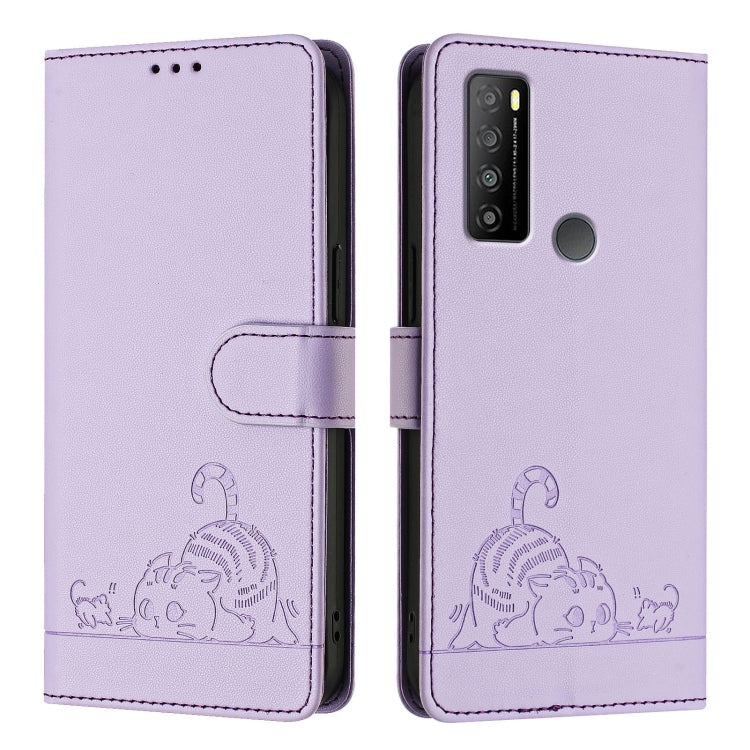 For TCL 30 XL T701DL Cat Rat Embossed Pattern RFID Leather Phone Case with Lanyard