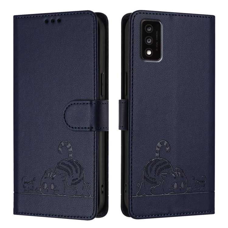 For TCL 30T T603DL Cat Rat Embossed Pattern RFID Leather Phone Case with Lanyard