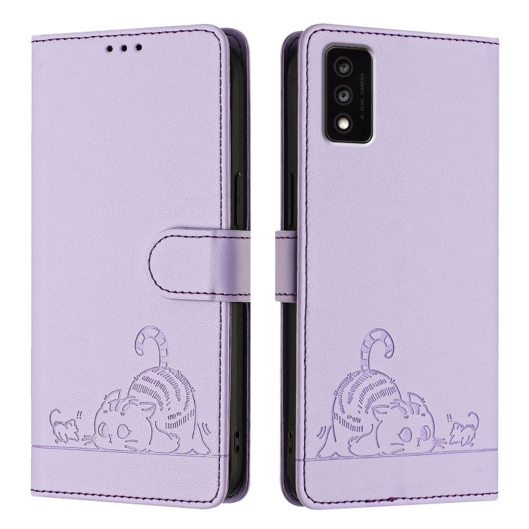 For TCL 30T T603DL Cat Rat Embossed Pattern RFID Leather Phone Case with Lanyard